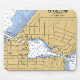 Charlevoix, carta náutica Mousepad do lago redondo