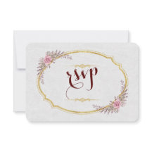 Charm Blush Floral Dourado Frame White Weding RSVP