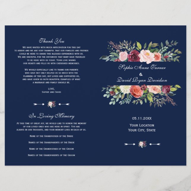 Charm Burgundy Floral Frame Dark Blue (Frente)