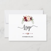 Charm Burgundy Red Marsala Floral Handwrite RSVP