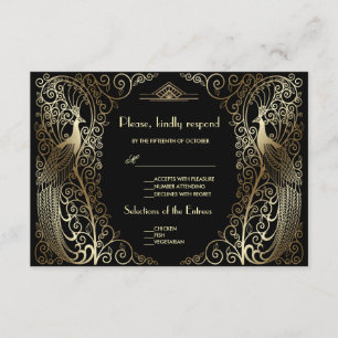 Charm Dourado Art Deco Peacocks - RSVP de Casament