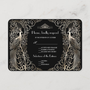 Charm Silver Art Deco Peacocks - RSVP de Casamento
