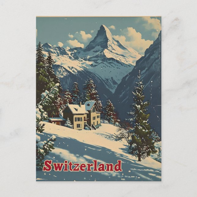 Charme alpino: Cartão postal da vintage Swiss Vill (Frente)