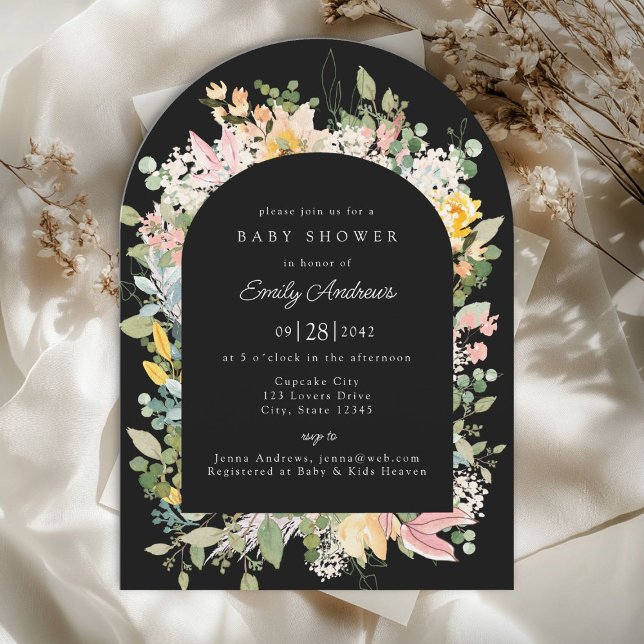 Charme de Jardim de Flores Selvagens | Convite par (Wildflower Garden Charm | Arch Baby Shower Invitation)