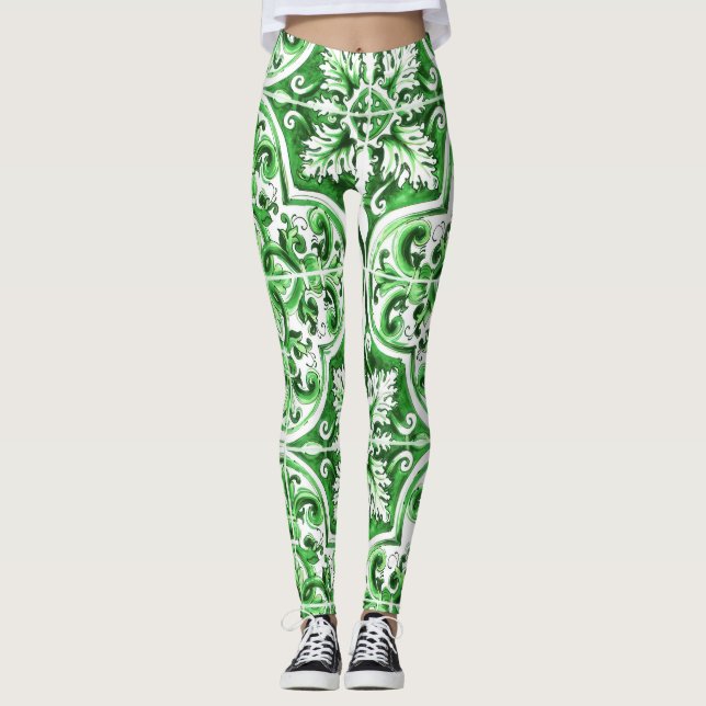 Charme Mediterrâneo das Leggings Dolce Azulejo Ver (Frente)