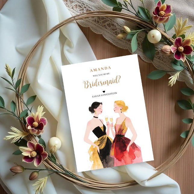 Charming Bridal Party 2 Exquisite Ladies Proposal (Glam Bridal Party Two Exquisite Ladies Proposal Cards for Wedding. )