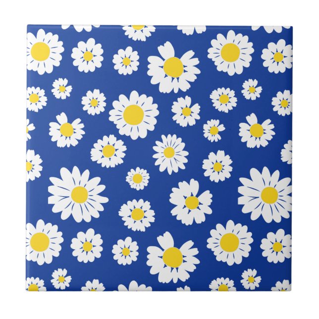 Charming Daisy Floral Design Azul Fundo (Frente)