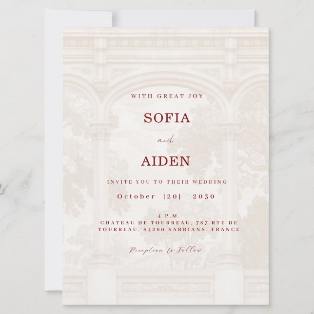 Charming, vintage, arch wedding invitation (Frente)