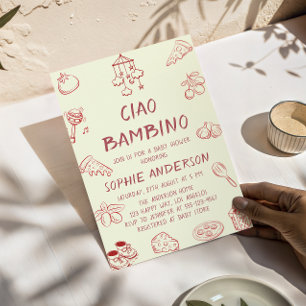 Charmoso Ciao Bambino Creme Convite de Chás de Beb