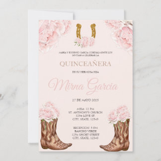 Charra Ocidental Rosa Themed Quinceanera Convite