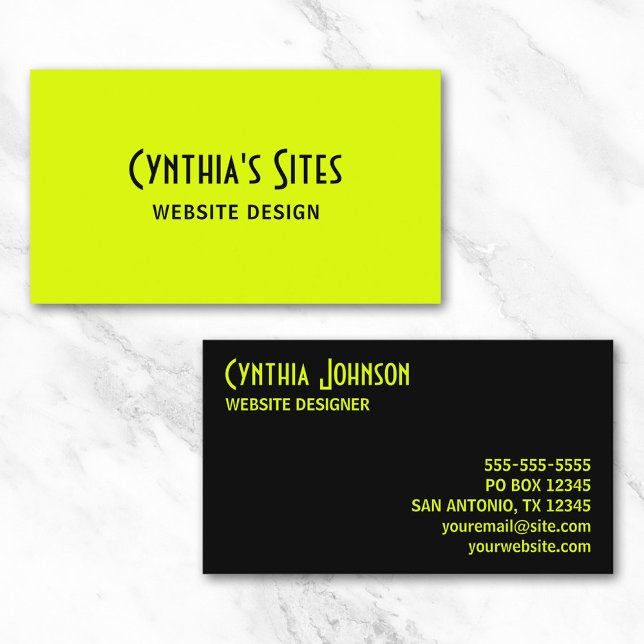 Chartreuse e Cartão de visita preto (Chartreuse and Black Retro Bold Business Card)