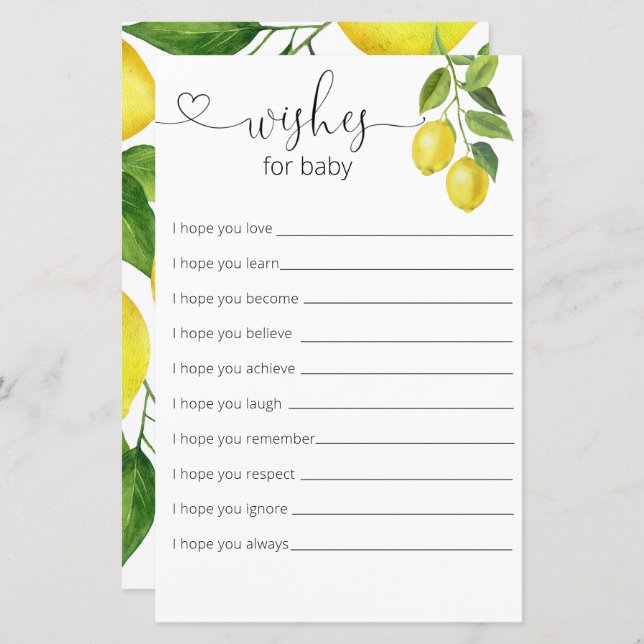 Chás de fraldas De Limão Desejam Bebê (Frente/Verso)