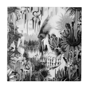 Chás de maio que derretem o crânio floral no cinza