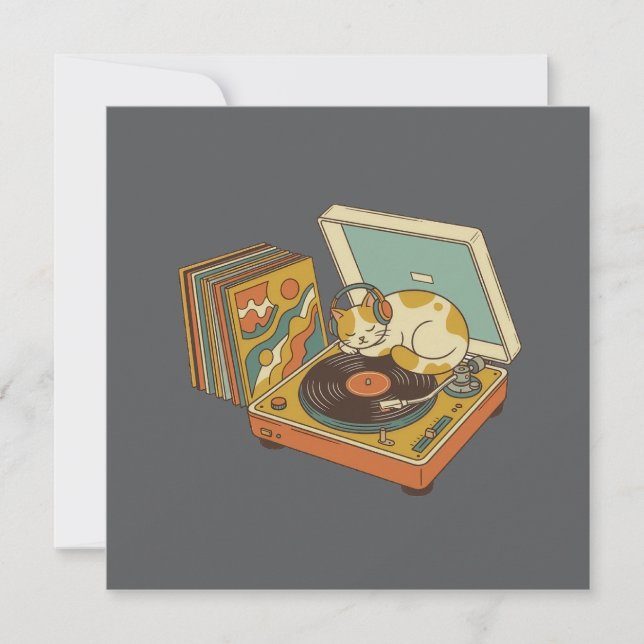 Chat Rétro Mélomane sur Platine Vinyle Vintage (Frente)