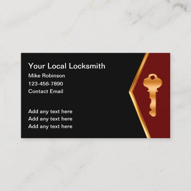 Chave de Cartão de visita Classy Locksmith (Frente)