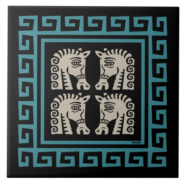 Chave grega de meio século com Design de cavalos (Frente)