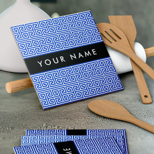 Chave Grega Meander H Blue, Seu Nome Personalizar