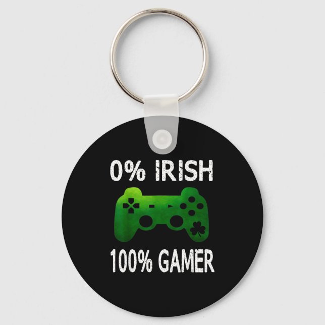 Chaveiro 0% Irish 100% Gamer Funny St Patricks Day Video Ga (Frente)