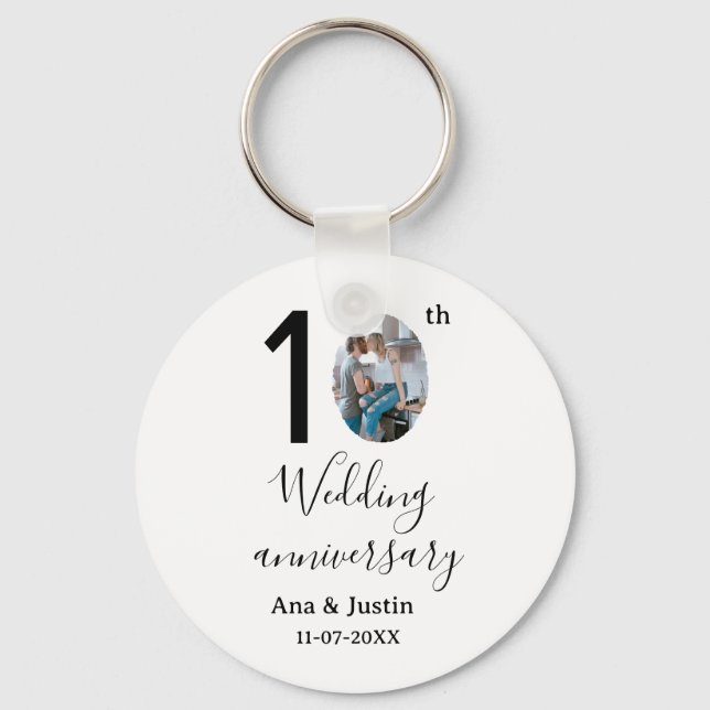 Chaveiro 10º aniversário do casamento nome foto rua de letr (Frente)