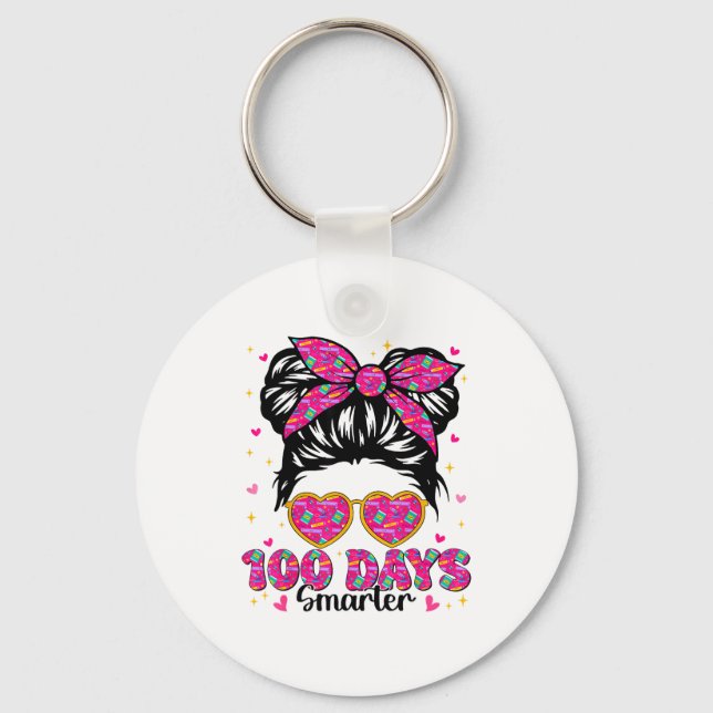 Chaveiro 100 Days Smarter Messy Bun 100th Day Of School Tea (Frente)