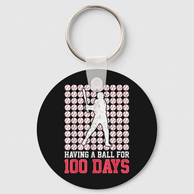 Chaveiro 100 Dias De Basebol Escolar 100.º Dia Para Rapazes (Frente)