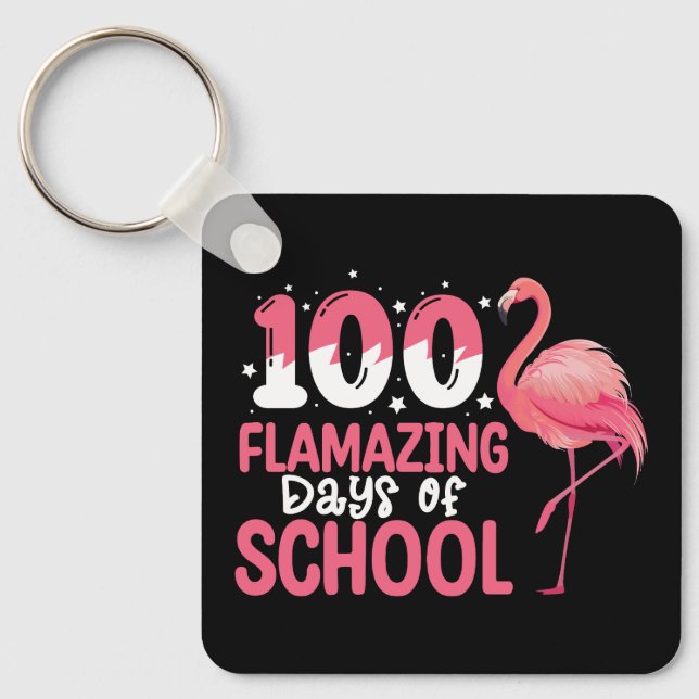 Chaveiro 100 Dias Flamazing de Escola Professor Flamingo (Frente)