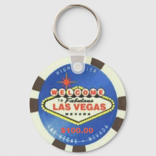 Chaveiro $100 Dollar Poker Chip Blue Las Vegas Keychain