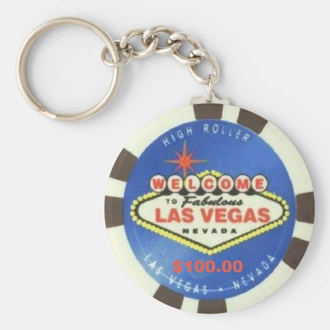 Chaveiro $100 Dollar Poker Chip Blue Las Vegas Keychain (Frente)