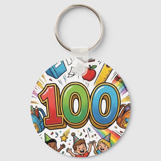 Chaveiro 100th Day of School Colorful Celebration Design –  (Frente)