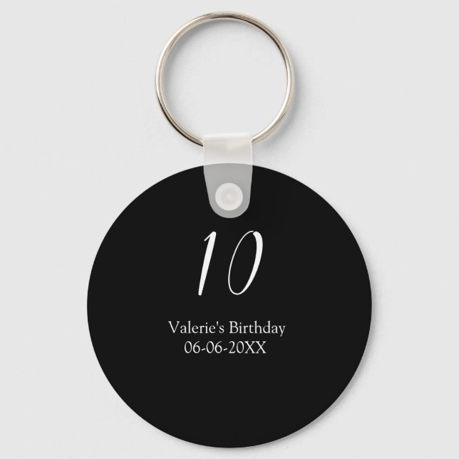 Chaveiro 10th birthday white black name date calligraphy  (Frente)