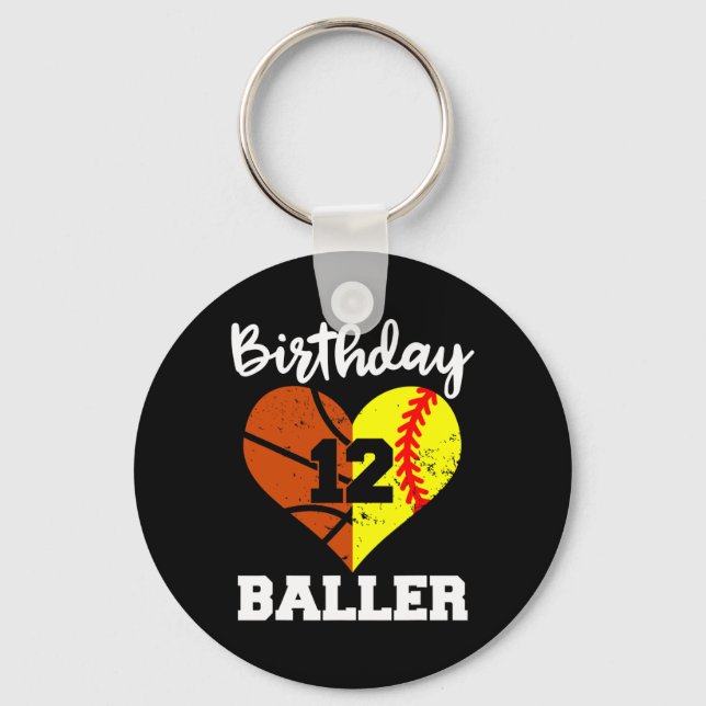 Chaveiro 12 Birthday Baller Diversão de 12 anos de Softball (Frente)