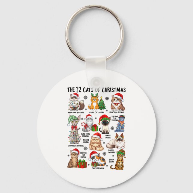 Chaveiro 12 Cats Of Christmas Funny Xmas Cat Lover Holiday  (Frente)