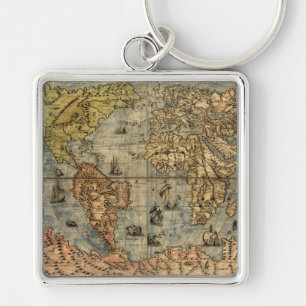 Chaveiro 1565 Mapa Antigo do Mundo de Forlani Cartografia V