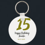 Chaveiro 15 aniversário quiencenera adicionar data ano ouro<br><div class="desc">design editável</div>