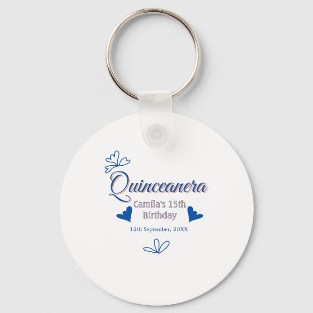 Chaveiro 15 de aniversário rusica mexicana do pêssego azul  (Frente)