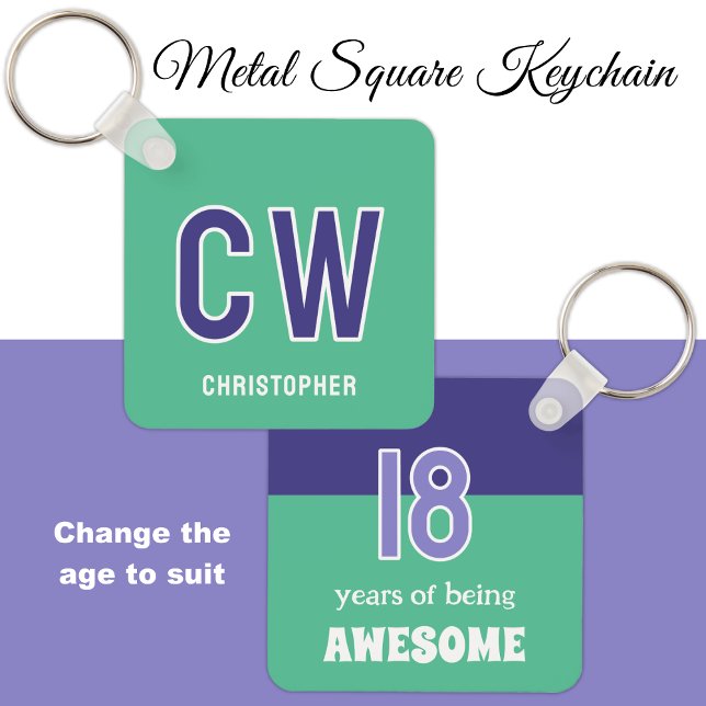 Chaveiro 18. º aniversário, iniciais verde roxo (Criador carregado)