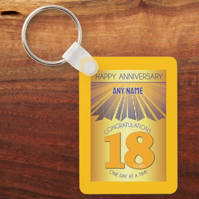 Chaveiro 18 Year Sober Anniversary | Golden Ray 12 Step (Frente)