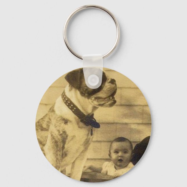 Chaveiro 1920s pitbull guards baby (Frente)