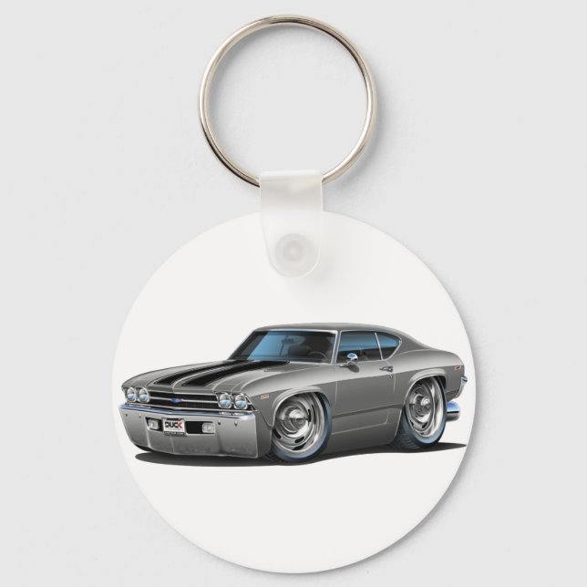 Chaveiro 1969 Chevelle Silver-Black Car (Frente)