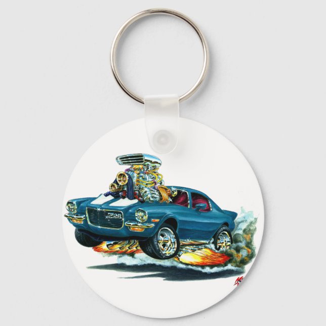 Chaveiro 1970-72 Carro Azul-Branco Camaro (Frente)