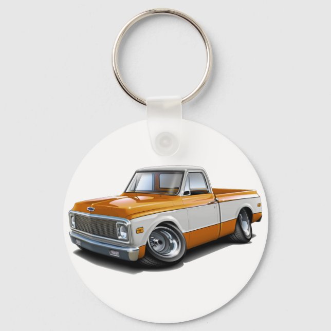 Chaveiro 1970-72 Chevy C10 — Caminhão Branco Laranja (Frente)