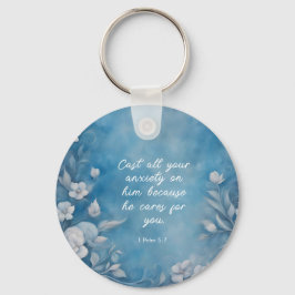 Chaveiro 1 Peter 5:7 “Cast All Your Anxiety” Blue Floral
