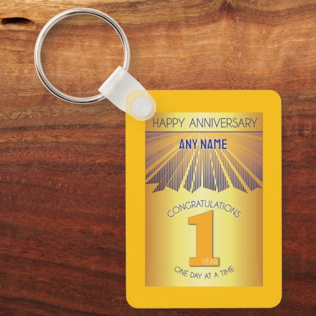 Chaveiro 1 Year Sober Anniversary | Golden Ray 12 Step (Frente)