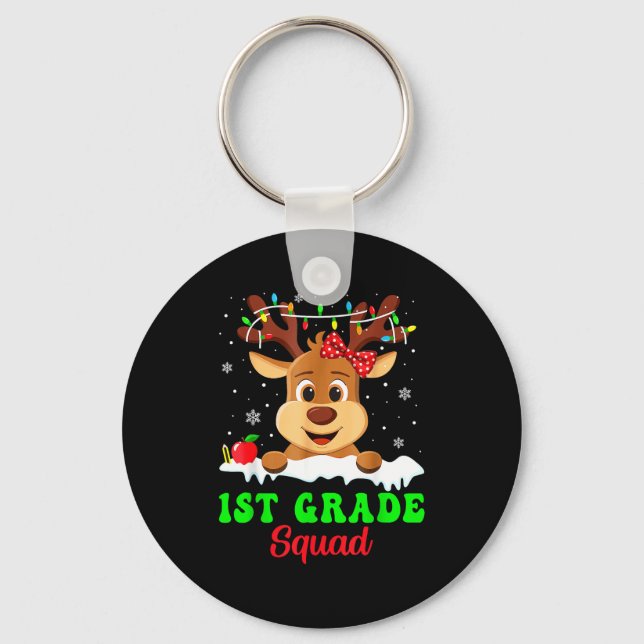 Chaveiro 1st Grade Squad Xmas Reindeer Teacher Student Chri (Frente)
