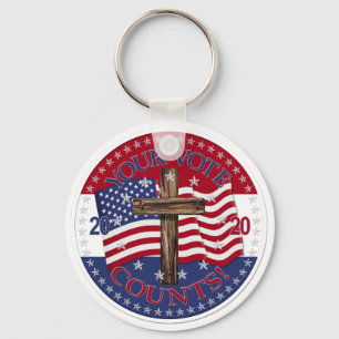 Chaveiro 2020 O Vosso Voto Conta Bandeira Americana E Cruza