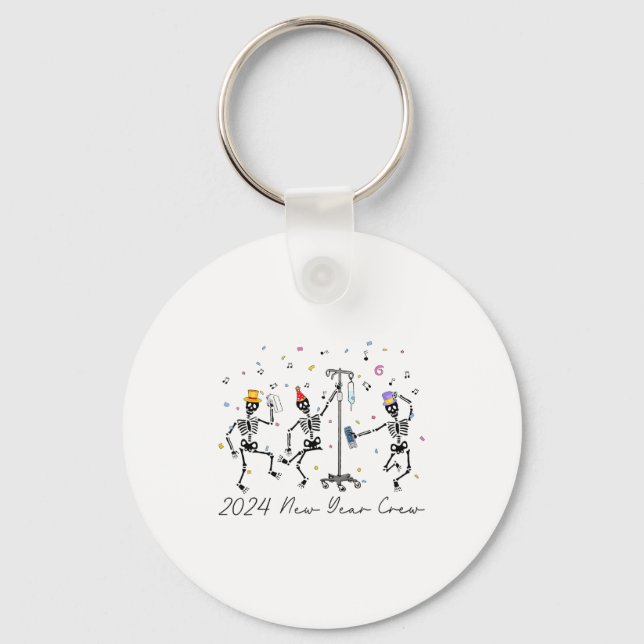 Chaveiro 2024 New Year Crew Skeleton Dancing Funny Nurse Ic (Frente)