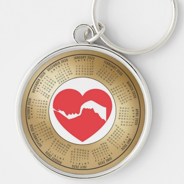 Chaveiro 2026 Calendar Keychain Lovers Red Heart (Frente)