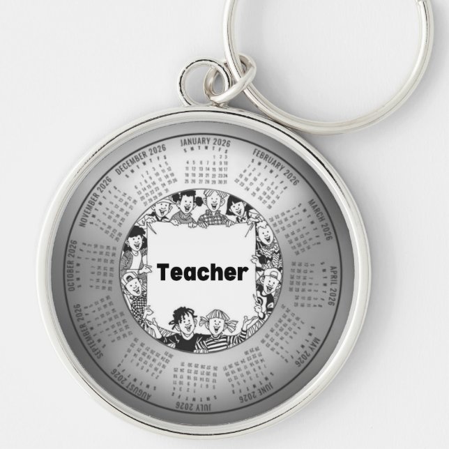 Chaveiro 2026 Calendar Round Keychain Teacher (Frente)