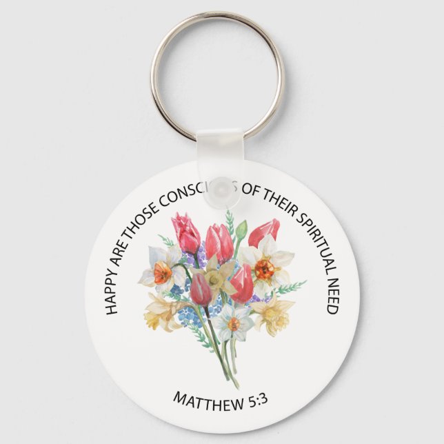 Chaveiro 2026 JW Year Text Matthew 5v3 Spring Flowers (Frente)