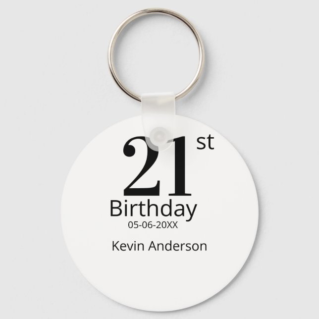 Chaveiro 21st birthday bold letter name date simple man boy (Frente)